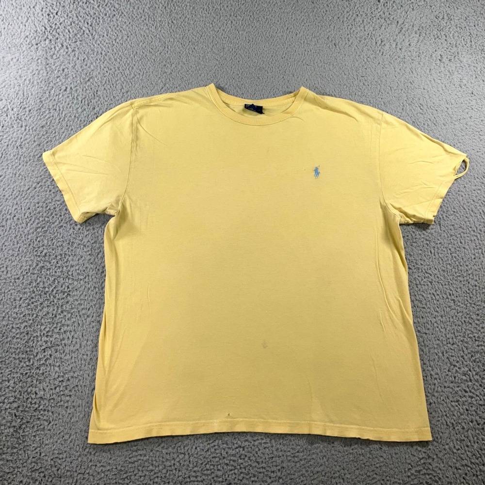 VTG Polo Ralph Lauren T-Shirt Men L Yellow S/S Pony Logo Crewneck 90s Distressed